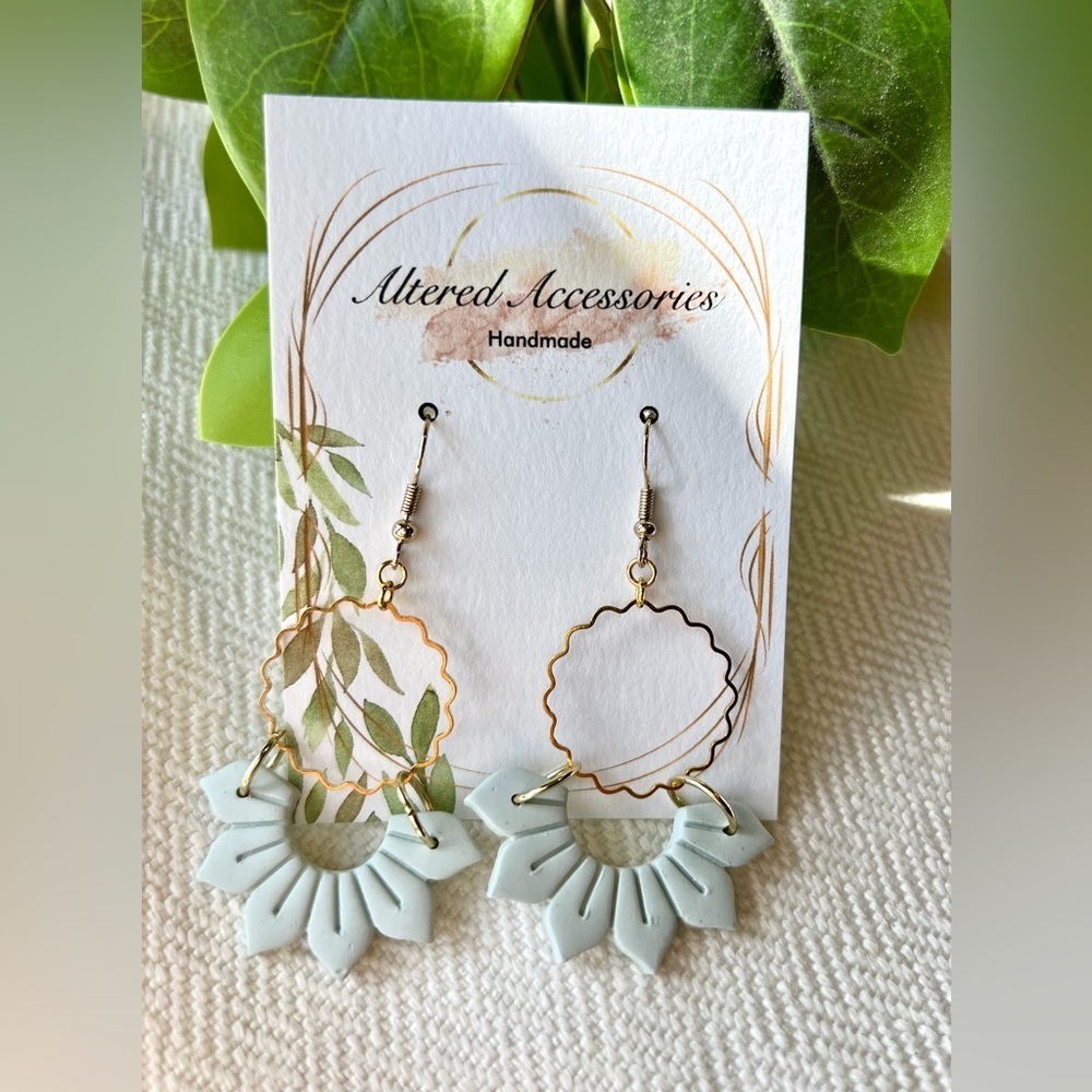 Gold and Light Sage Petal Earrings